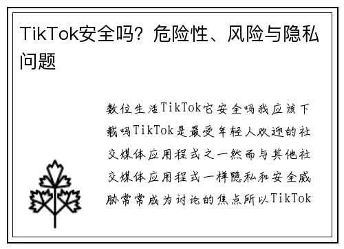 TikTok安全吗？危险性、风险与隐私问题